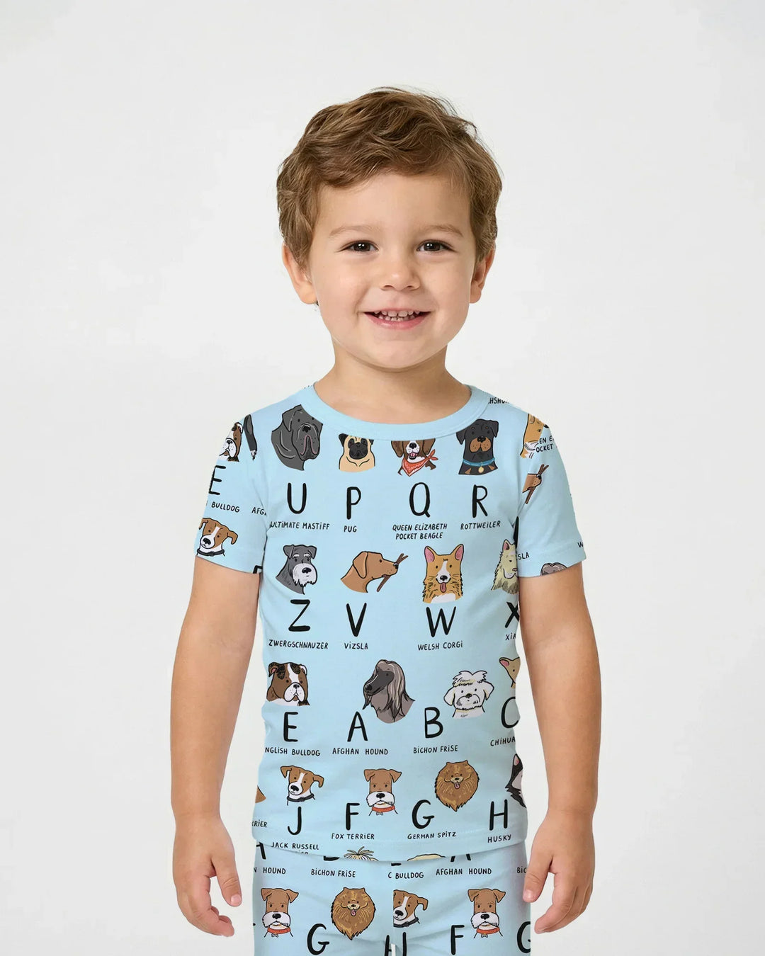Funny Dogs Alphabet Bamboo Two Piece Short Sleeve Pajama Set