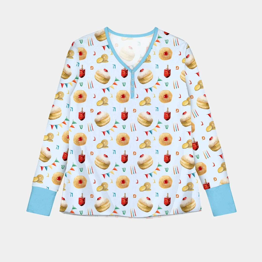 Hanukkah Donuts Women Pajama Set , Hanukkah Donuts Women Pajama Set - Only Shirt / S / Blue