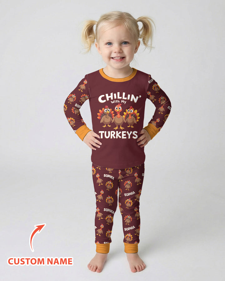 Chillin With Turkey Bamboo Two Piece Long Sleeve Pajama Set
