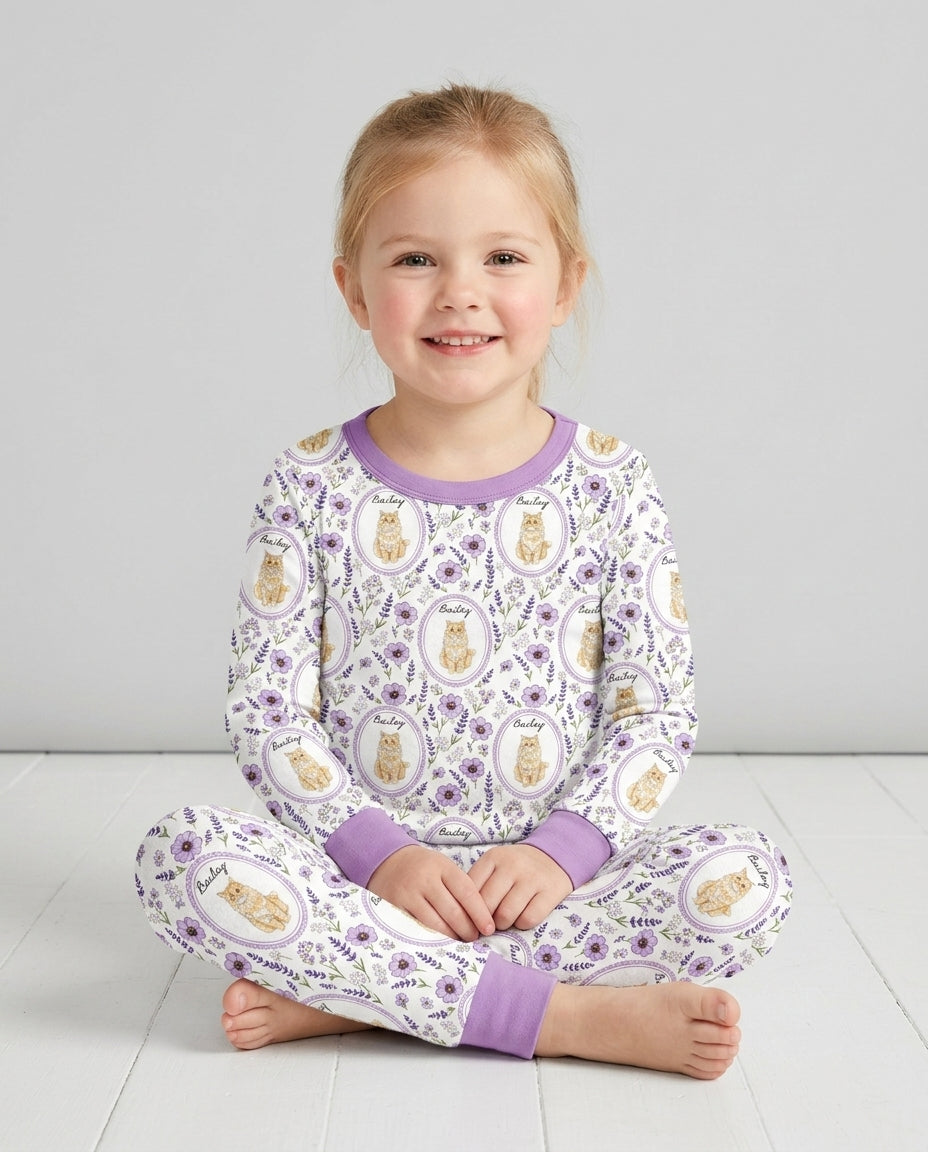 Custom Pet Photo Flower Garden Bamboo Two Piece Long Sleeve Pajama Set