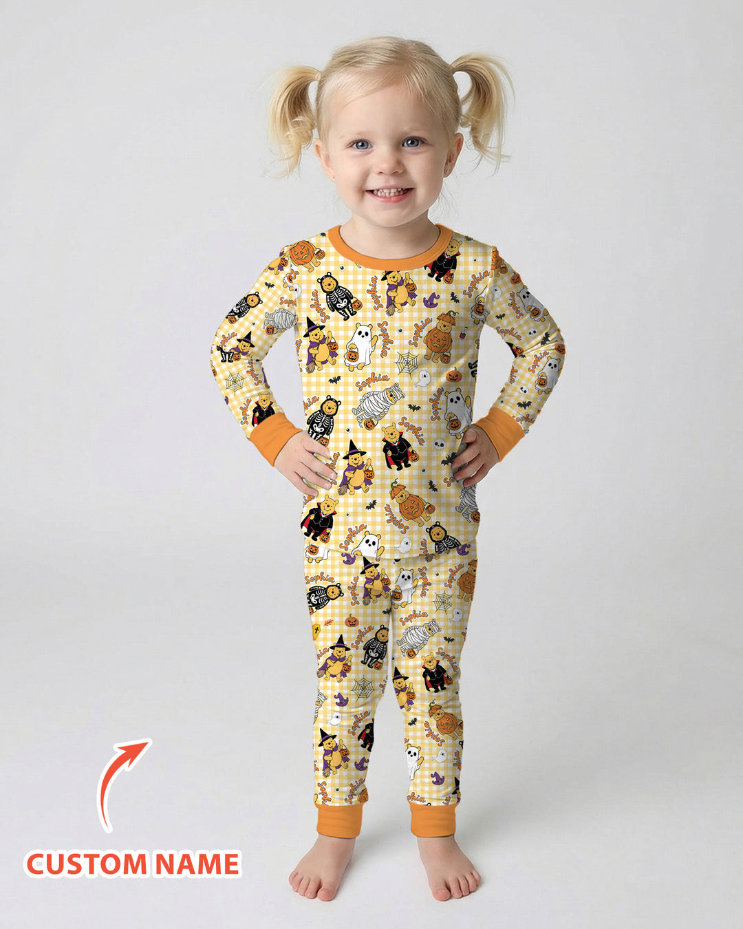 Halloween Bear Custom Name Bamboo Two Piece Long Sleeve Pajama Set