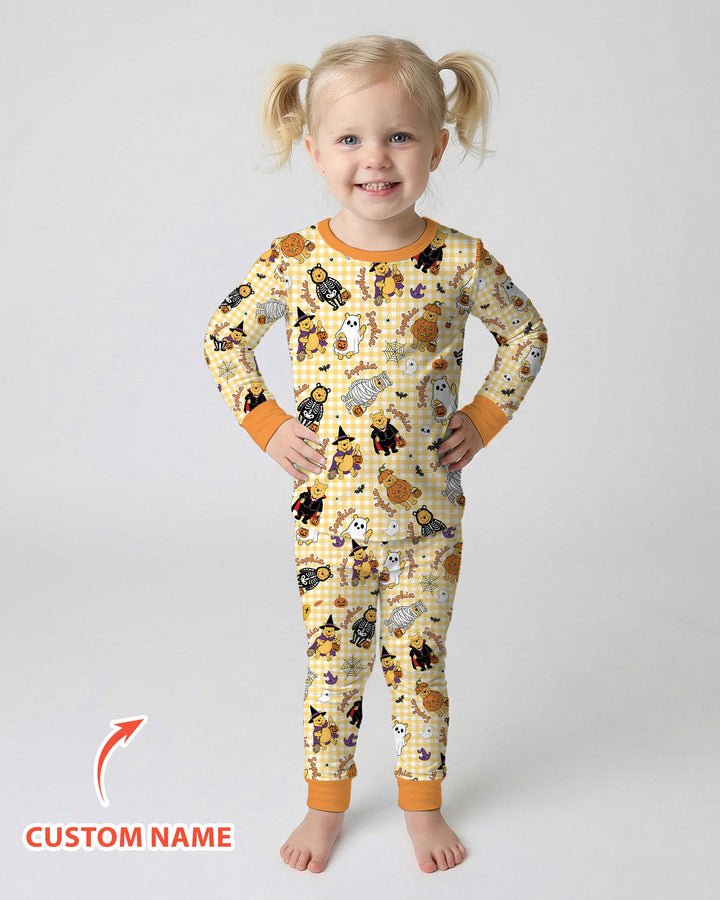Halloween Bear Custom Name Bamboo Two Piece Long Sleeve Pajama Set