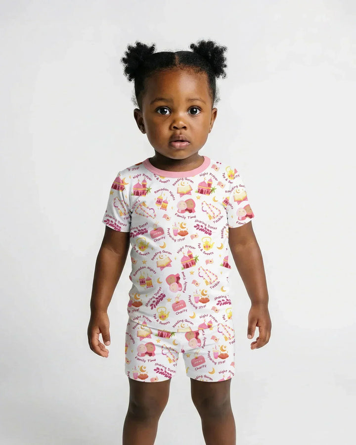 Ramadan Mubarak Matching Family Bamboo Two Piece Short Sleeve Shorts Pajama Set