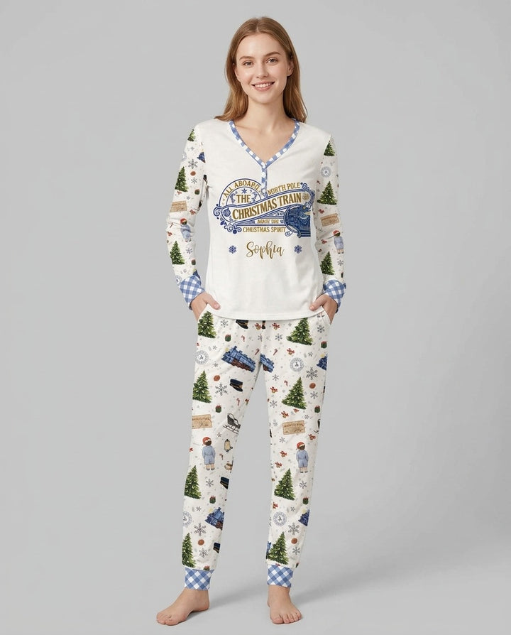 Custom Name North Pole Adventure Bamboo Women Pajama Set