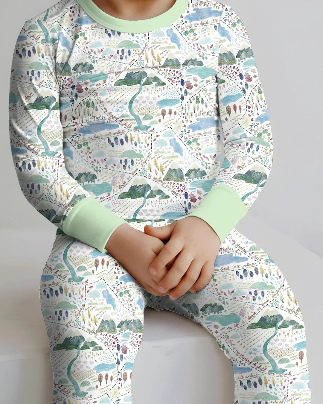 Whimsical Psalms 23 Map Bamboo Two Piece Long Sleeve Pajama Set