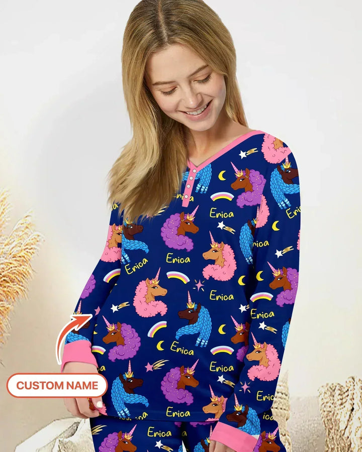 Afrikanisches Astro-Einhorn-Bambus-Damen-Pyjama-Set