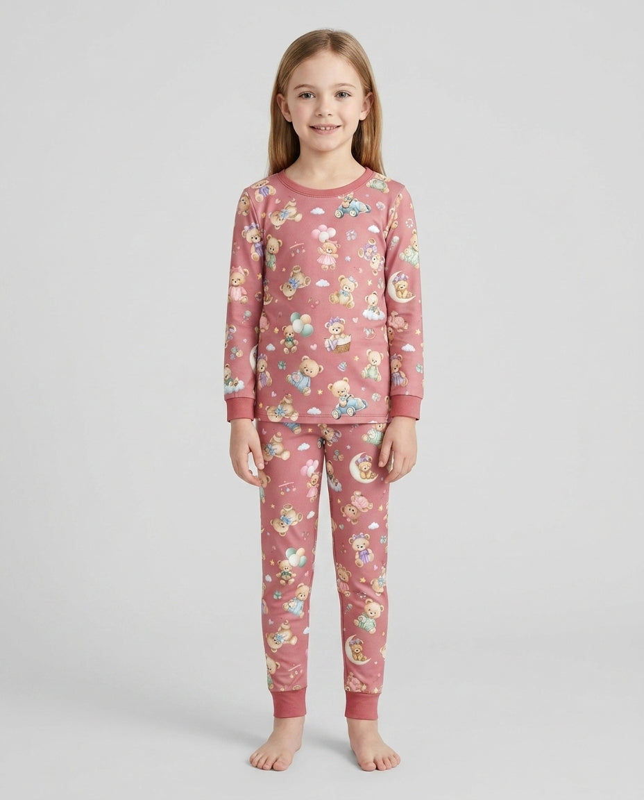 Kawaii Teddy Bamboo Two Piece Long Sleeve Pajama Set