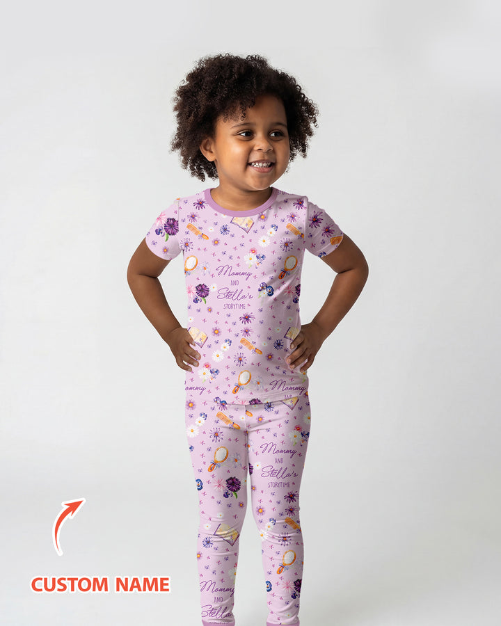 Mommy Daddy And Me Bedtime Story Family Matching Bamboo Two Piece Short Sleeve Pajama Set