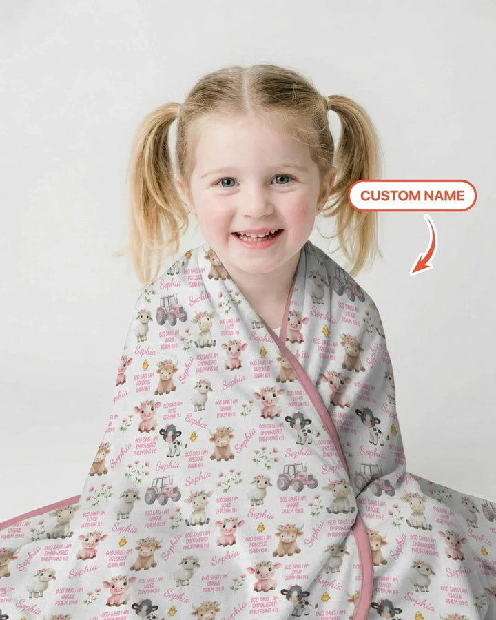 Custom Name God Says I Am Farm Animals Bamboo Blanket