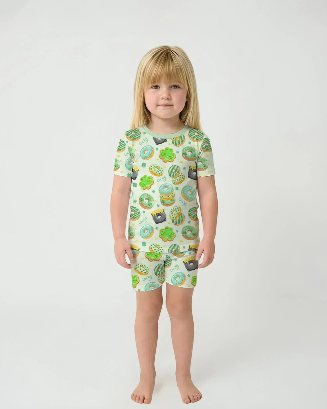St. Patrick's Day Donut Bamboo Two Piece Short Sleeve Shorts Pajama Set