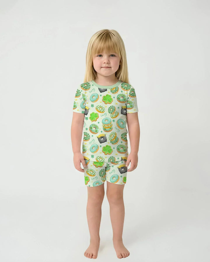 St. Patrick's Day Donut Bamboo Two Piece Short Sleeve Shorts Pajama Set