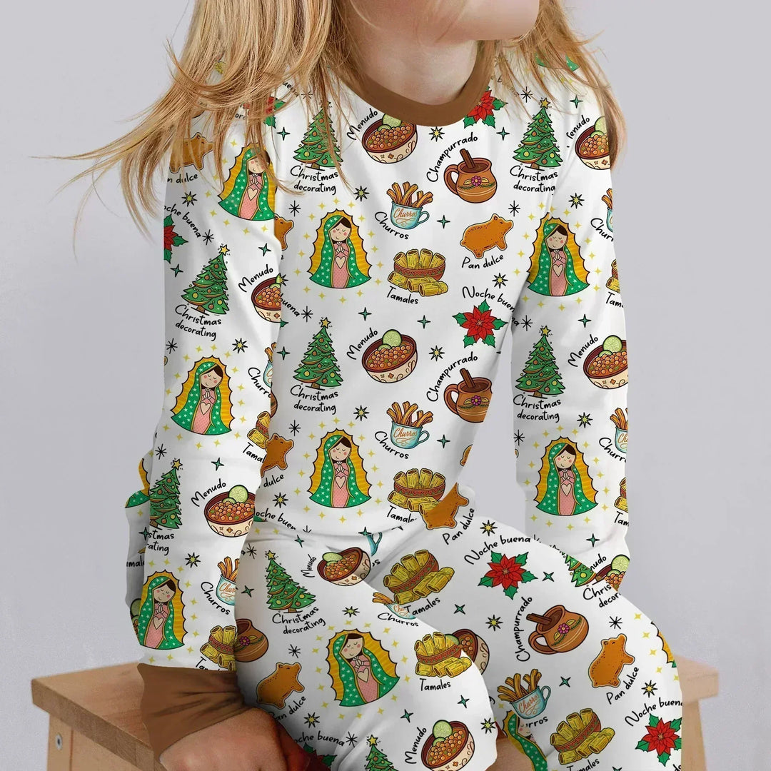 Zweiteiliges Langarm-Pyjama-Set mit Sommerfrüchten