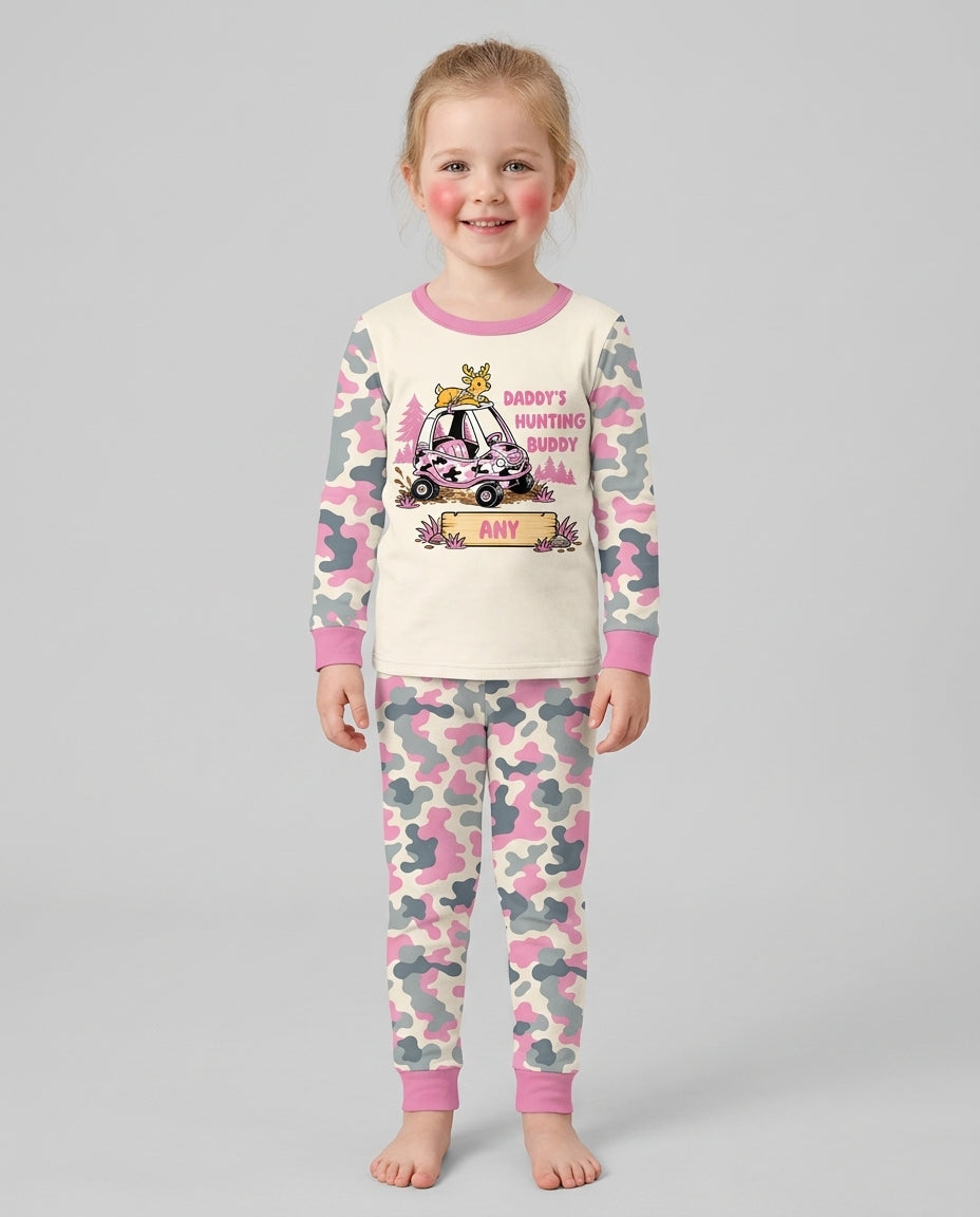 Custom Name Daddy's Hunting Buddy Bamboo Two Piece Long Sleeve Pajama Set