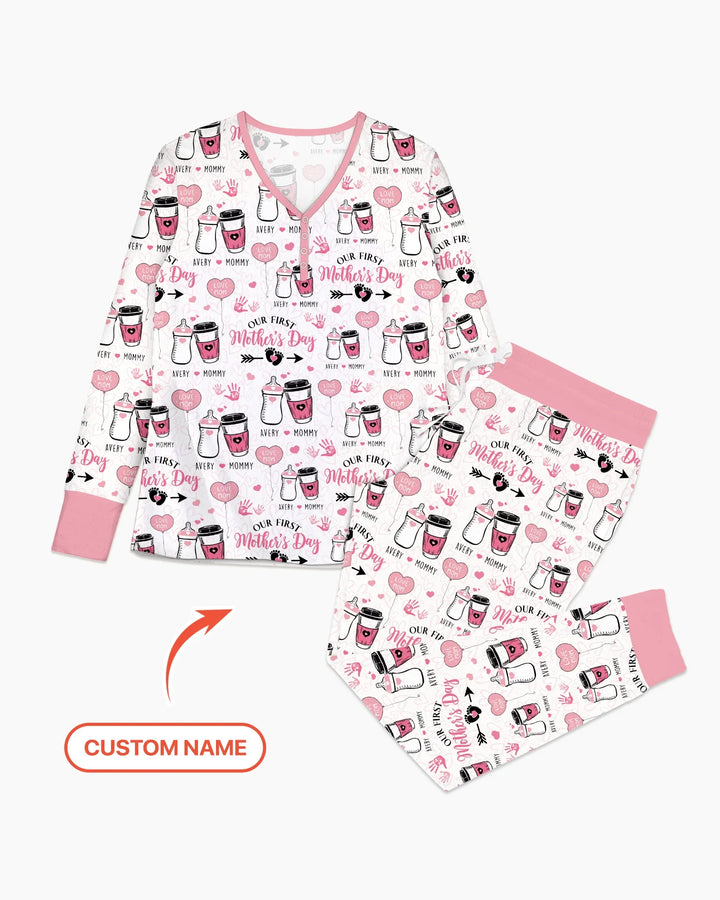 Personalisiertes „Erster Muttertag“-Trink-Pyjama-Set aus Bambus für Damen