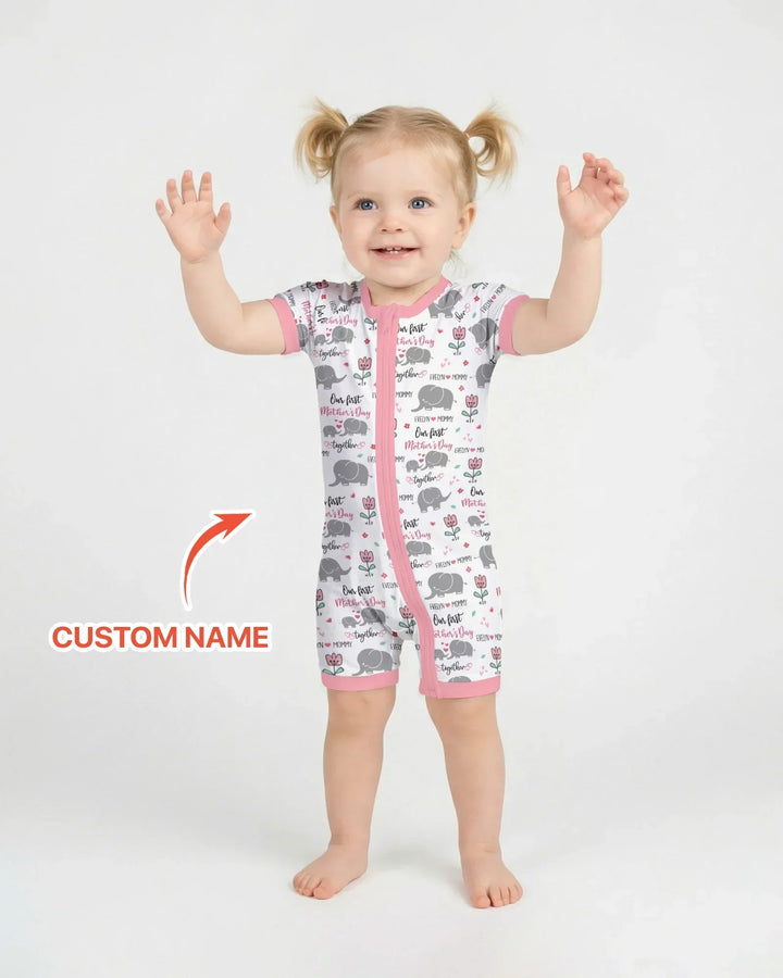 Custom Name Elephant Our First Mother's Day Bamboo Shorty Zippy