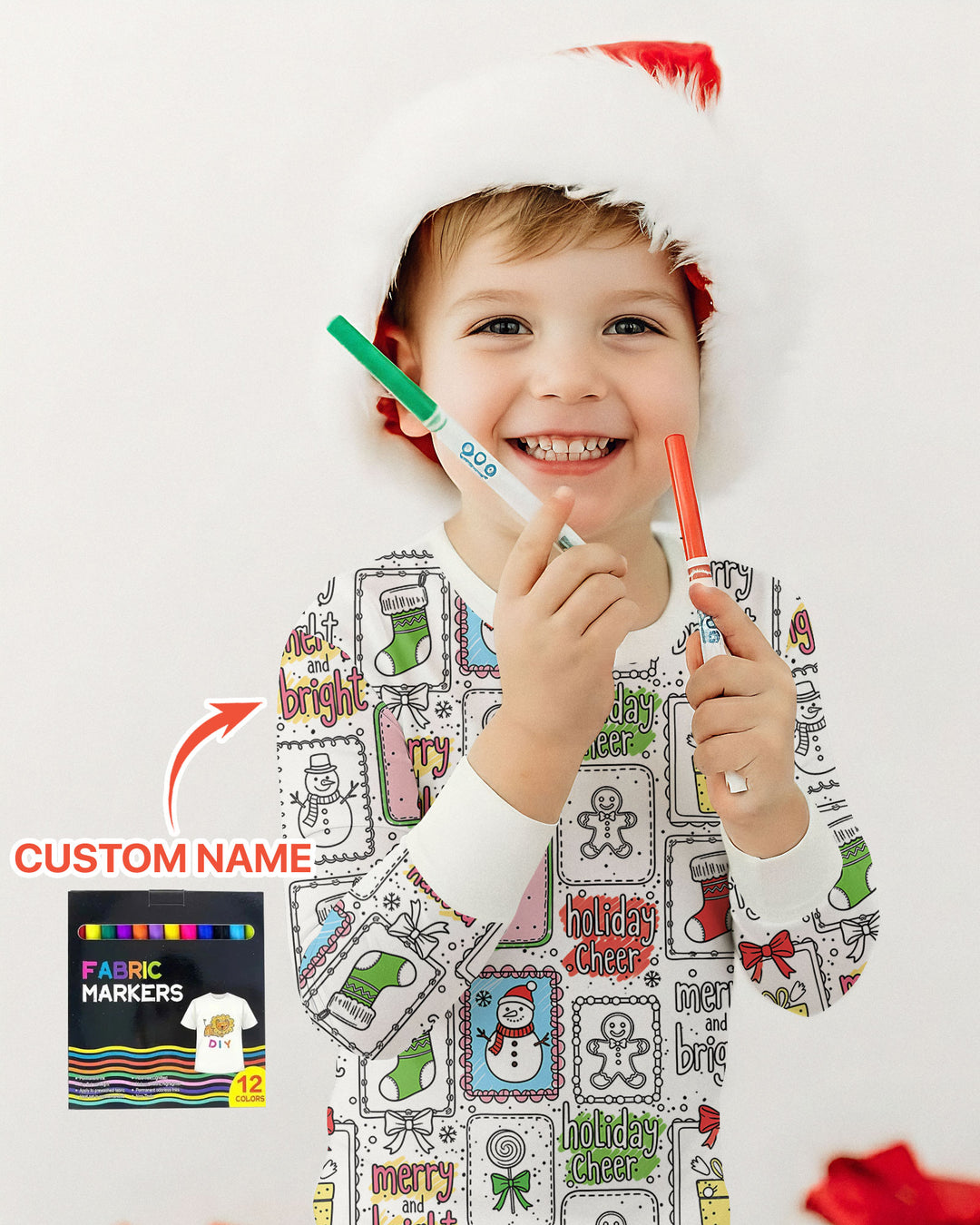 Merry Christmas Colorable  Bamboo Two Piece Long Sleeve Pajama Set