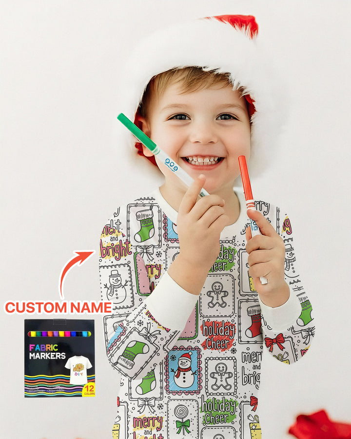 Merry Christmas Colorable  Bamboo Two Piece Long Sleeve Pajama Set