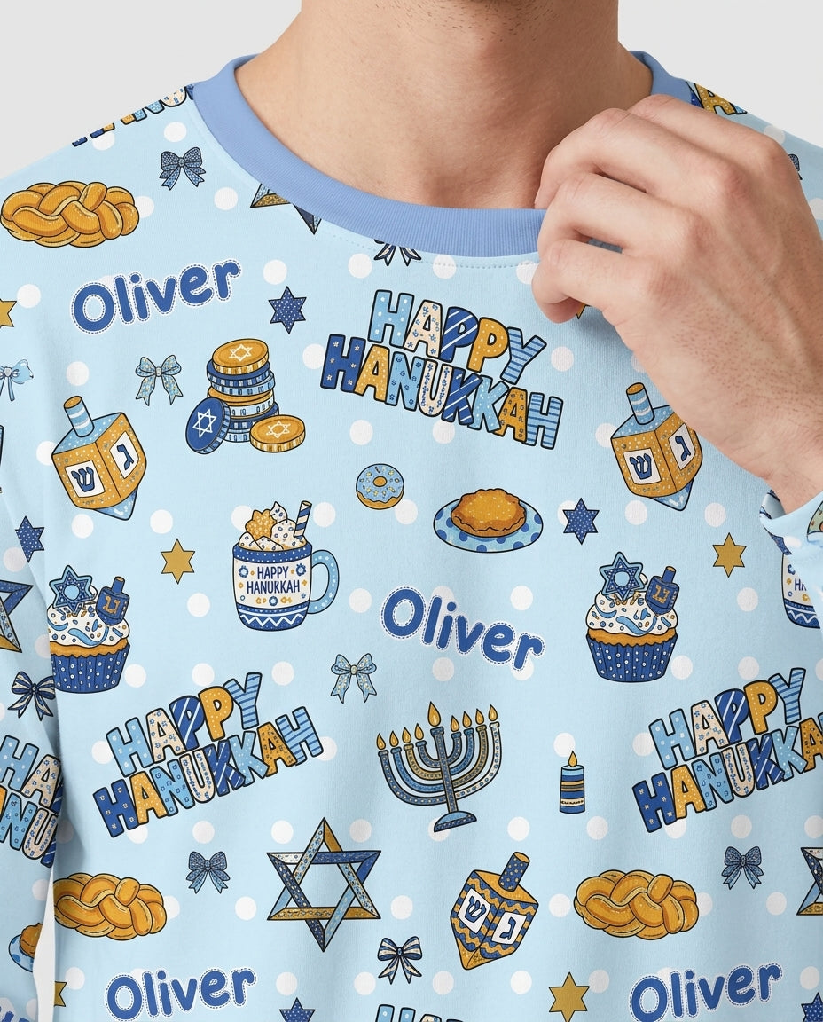 Custom Name Jewish Holiday Bamboo Men's Pajama Set