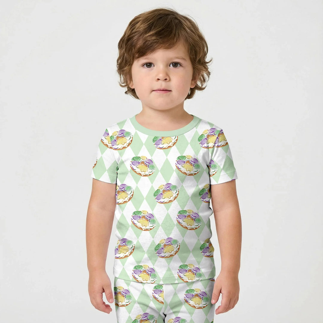 Mardi Gras Donut Bamboo Two Piece Short Sleeve Shorts Pajama Set