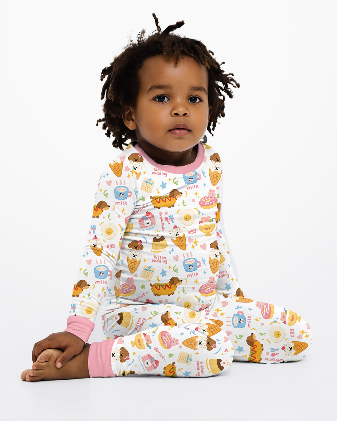 Cute Snack And Puppy Bamboo Two Piece Long Sleeve Pajama Set
