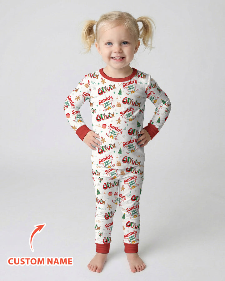 Personalized Santa's Little Helper Bamboo Two Piece Long Sleeve Pajama Set