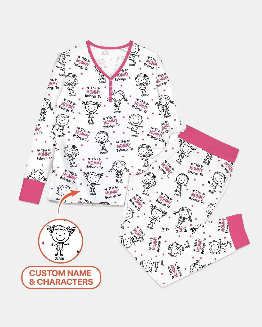 Personalisierter Name „Diese Mama gehört zu“ Doodle Bambus Damen Pyjama-Set