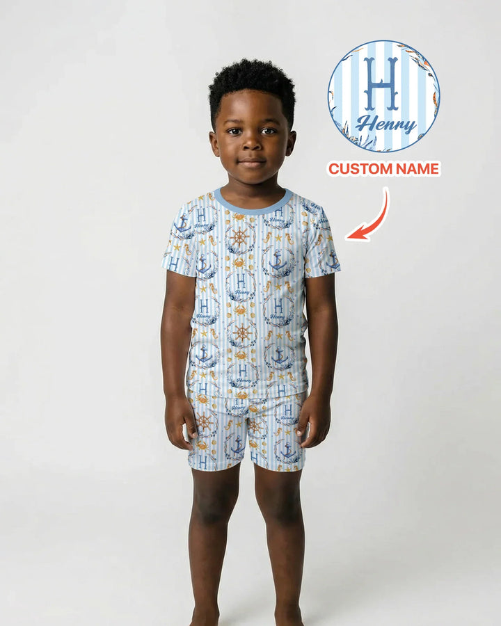 Zweiteiliges Pyjama-Set mit kurzen Ärmeln und Shorts im Sommer-Design