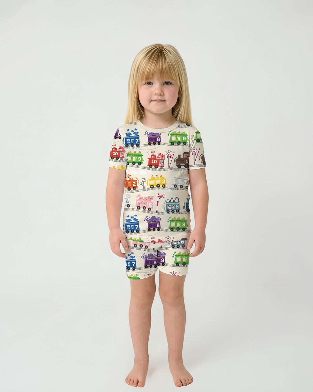 Color Train Bamboo Two Piece Short Sleeve Shorts Pajama Set