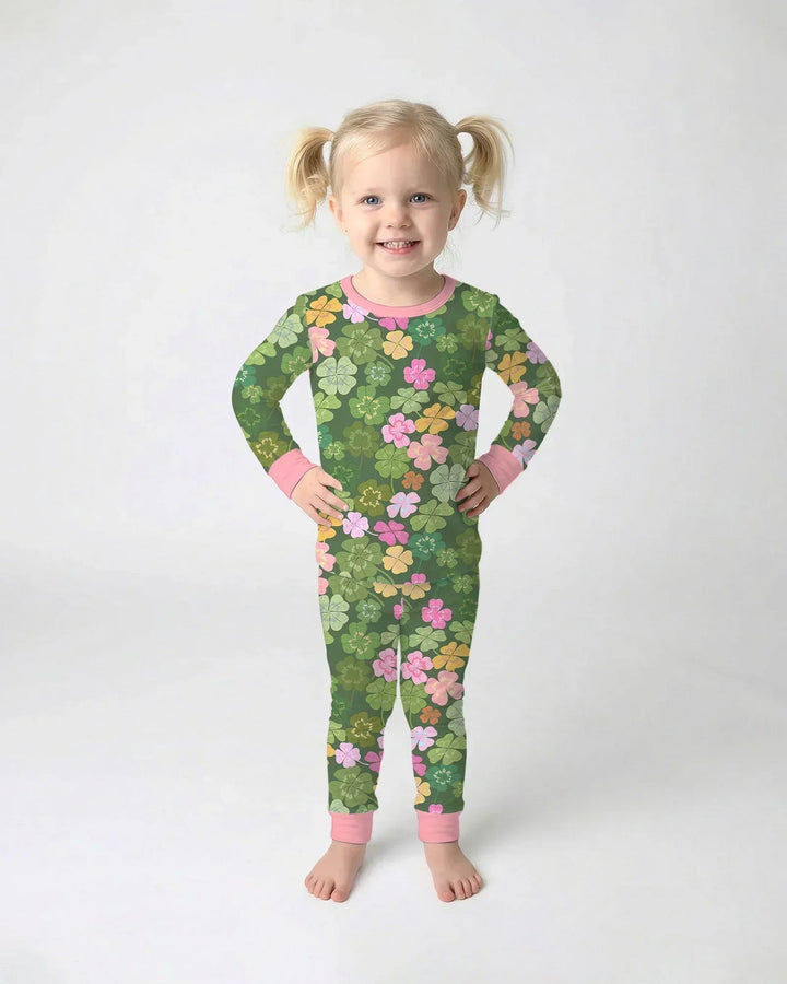 Lucky 4 Leaf Clover Bamboo Two Piece Long Sleeve Pajama Set