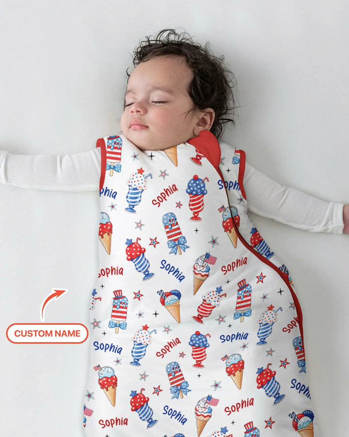 Custom Name Red, White & Ice Cream Bamboo Sleep Bag