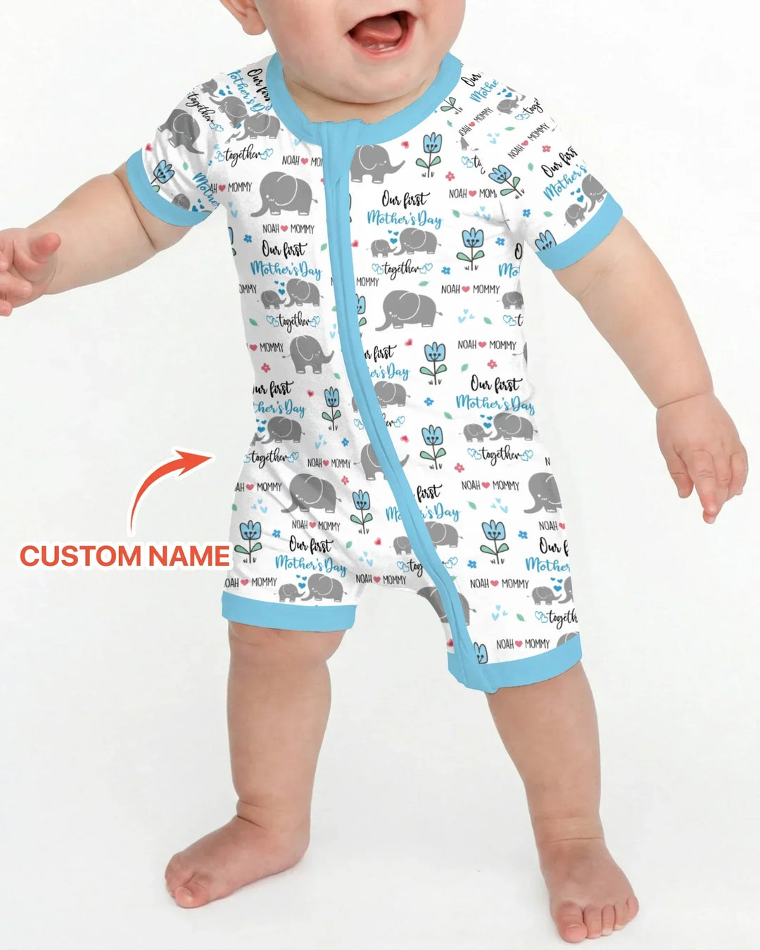 Custom Name Elephant Our First Mother's Day Bamboo Shorty Zippy