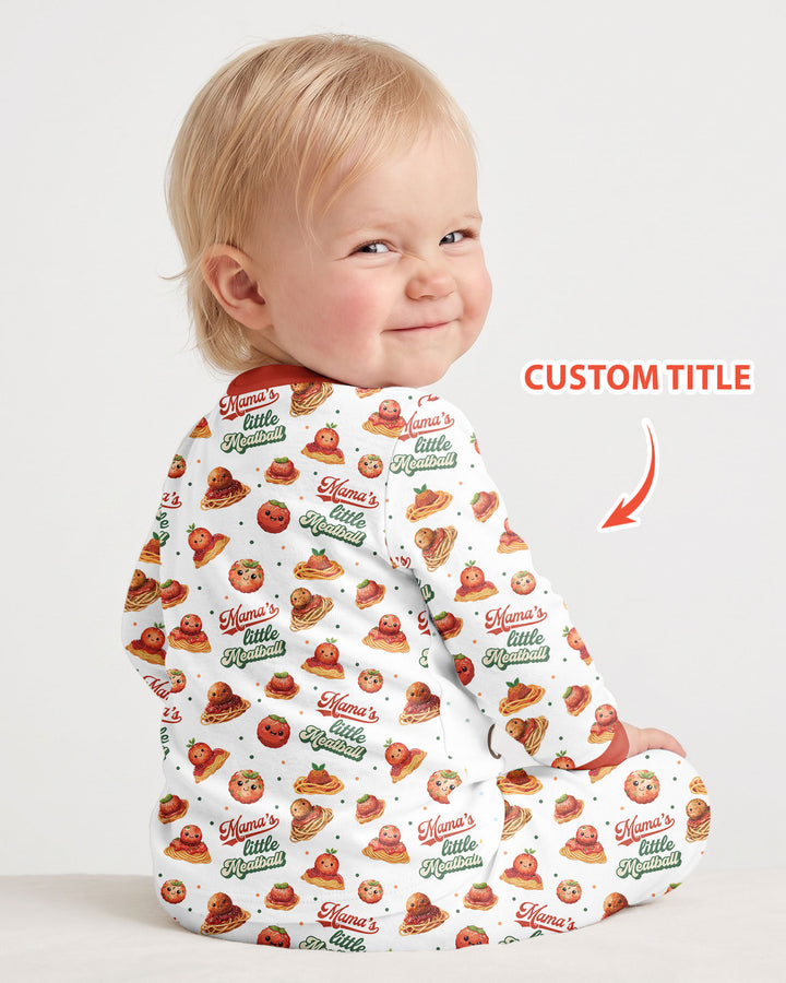 Custom Name Little Meatball Bamboo Two Piece Long Sleeve Pajama Set