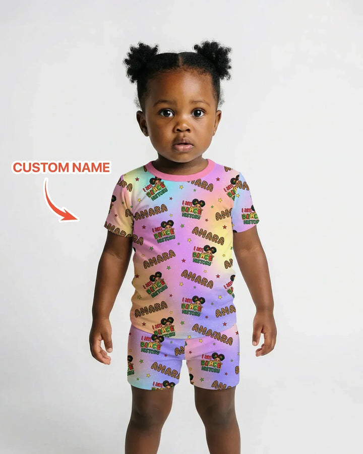 Custom Name I Am Black History Bamboo Two Piece Short Sleeve Shorts Pajama Set