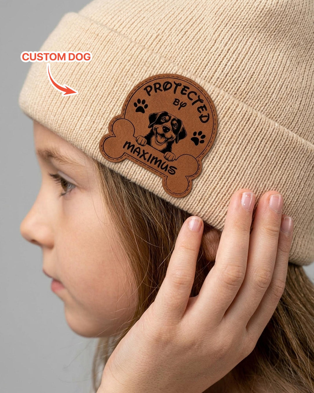 Personalized Protected By Leather Patch Beanie