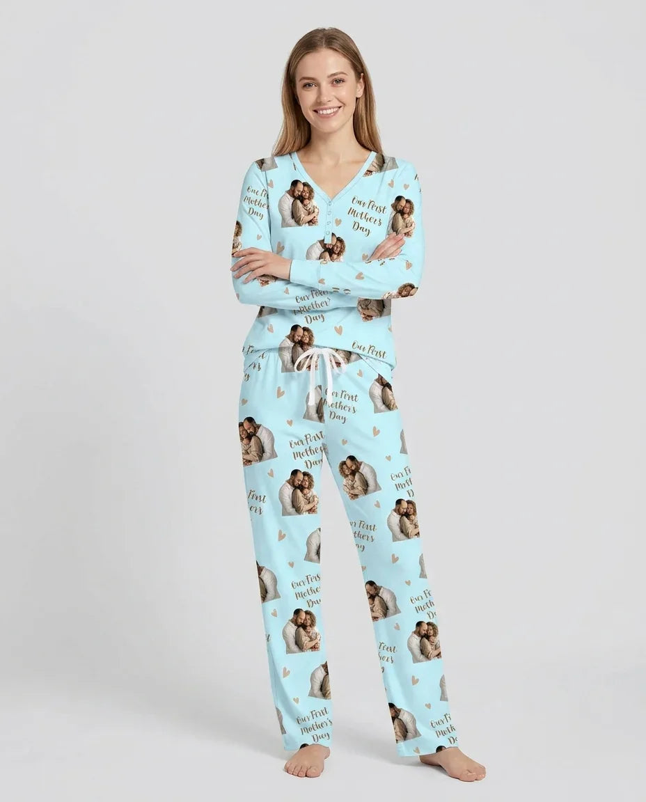 Personalisierte Foto Unser erstes als Eltern Bambus Damen Pyjama Set