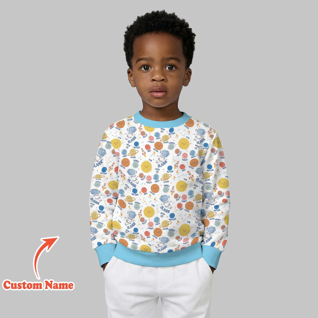 Benutzerdefinierter Name Kleinkind in Universum Bambus Rundhals-Sweatshirt