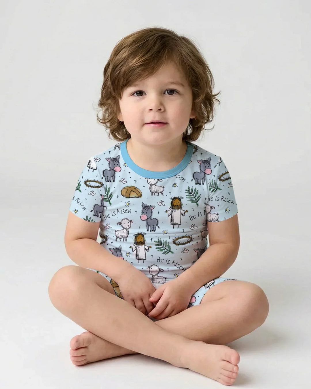 He Is Risen Easter Family Matching Bamboo Two Piece Short Sleeve Shorts Pajama Set