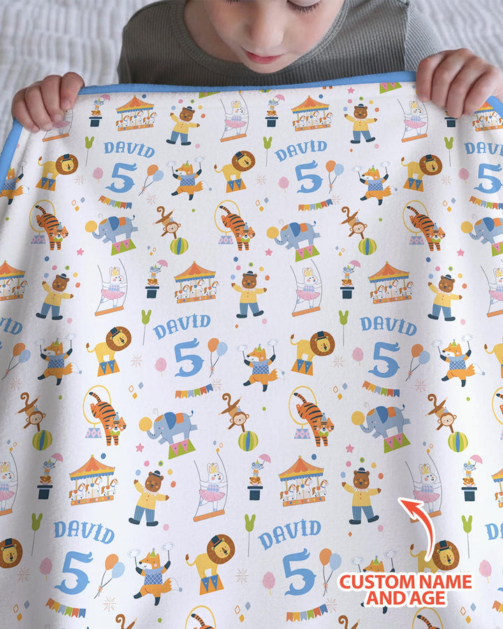 Custom Name Birthday Circus Bamboo Blanket