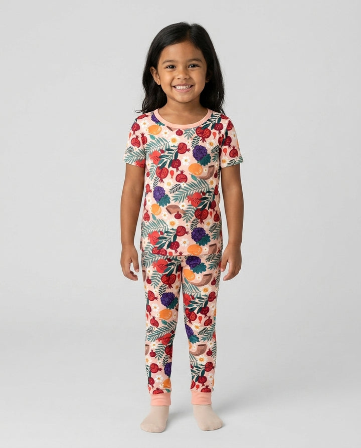 Pomegranate Blessings Night Family Matching Bamboo Two Piece Short Sleeve Pajama Set