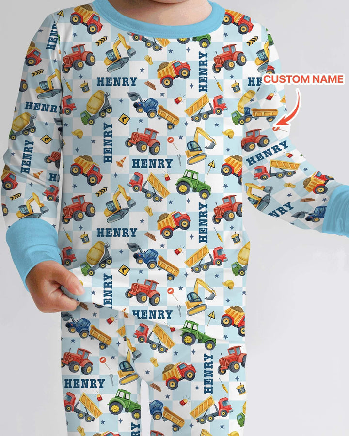 Under Construction Custom Name Bamboo Two Piece Long Sleeve Pajama Set
