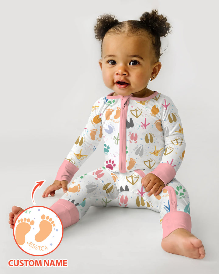 Cute Farm Animal Tracks Custom Name Bamboo Convertible Zippy