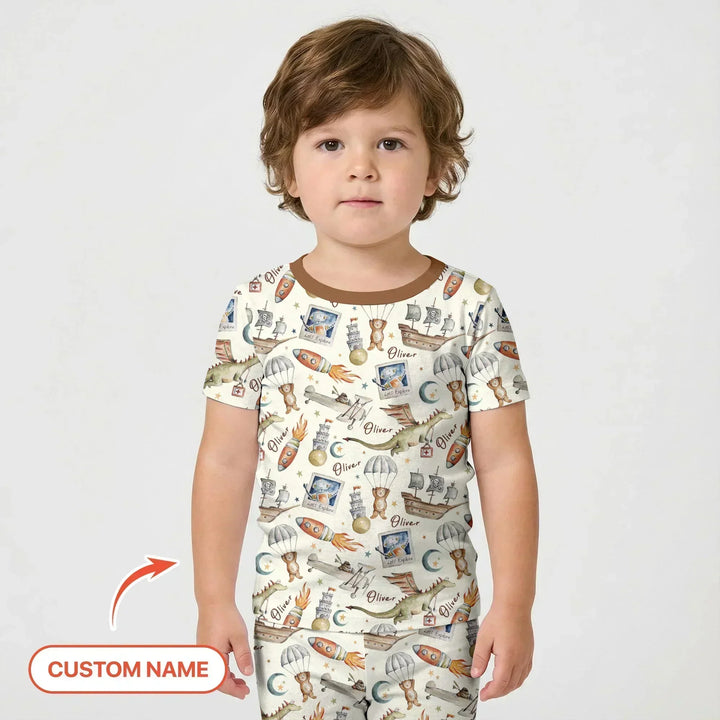 Zweiteiliges Pyjama-Set mit kurzen Ärmeln und Shorts im Sommer-Design