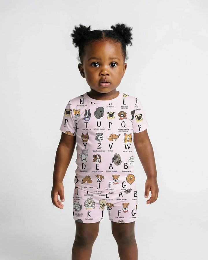 Funny Dogs Alphabet Bamboo Two Piece Short Sleeve Shorts Pajama Set