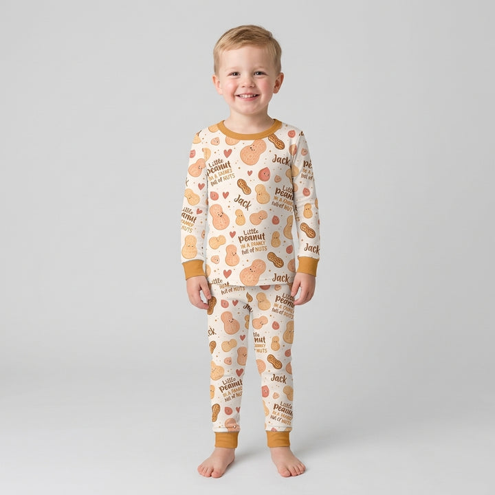 Custom Name Little Peanut In A Family Full Of Nuts Bamboo Two Piece Long Sleeve Pajama SeT