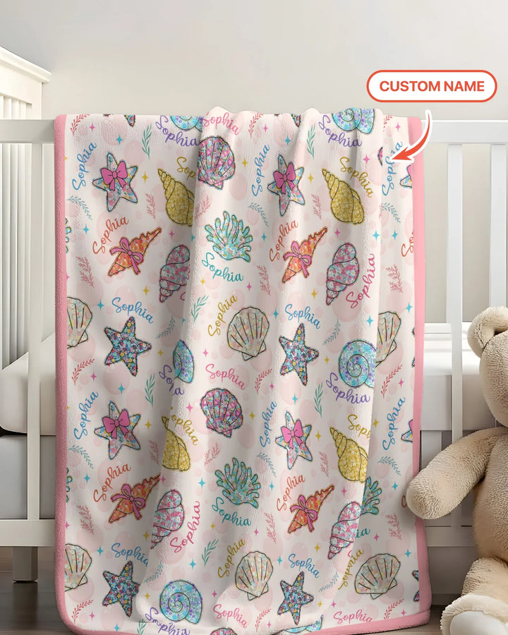 Custom Name Seaside Wildflower Summer Bamboo Blanket