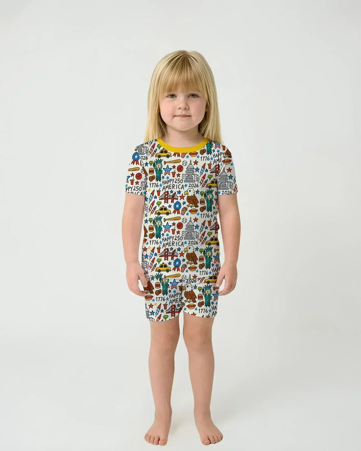 Template Zweiteiliges Pyjama-Set mit kurzen Ärmeln und Shorts