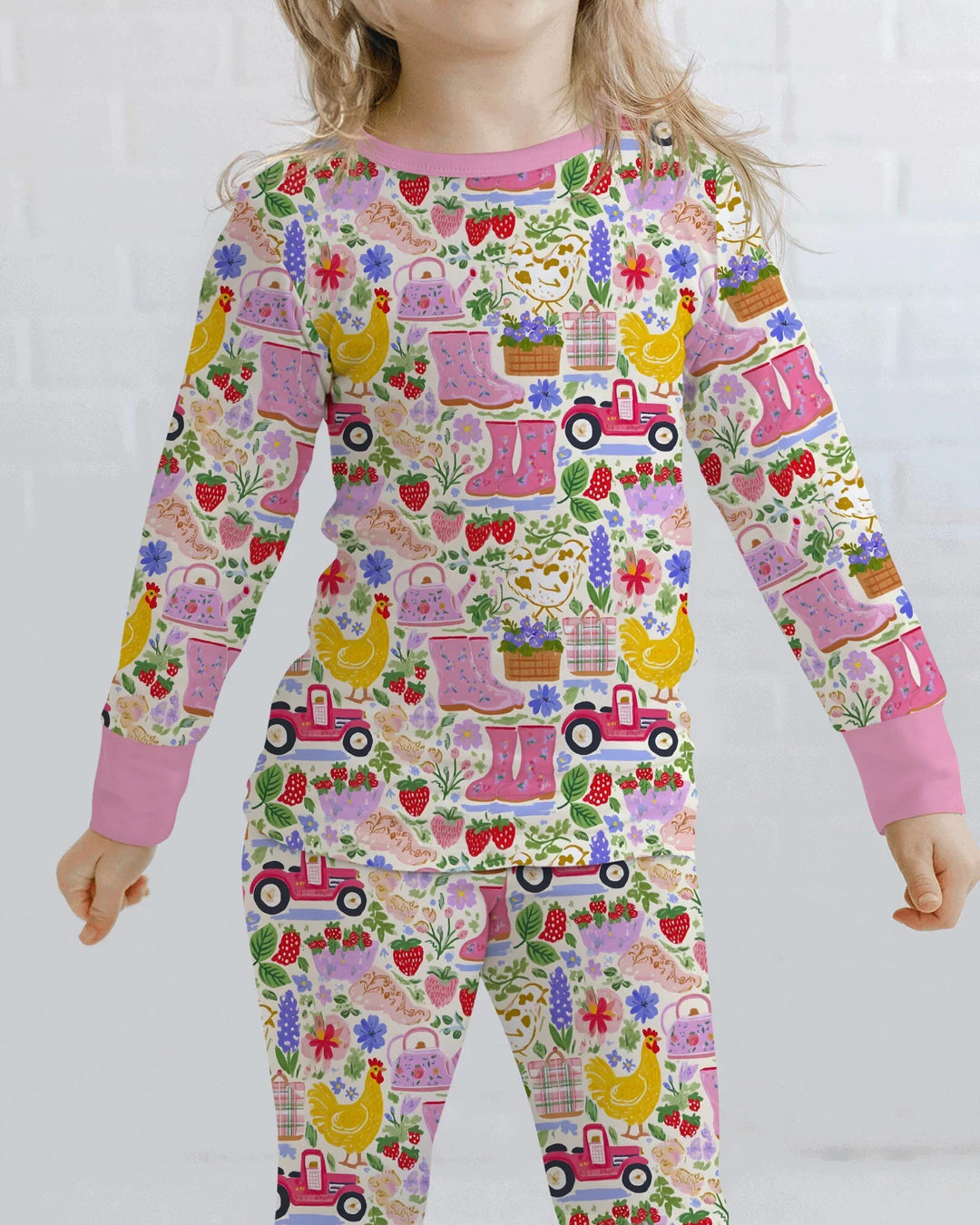 Zweiteiliges Langarm-Pyjama-Set mit Sommerfrüchten