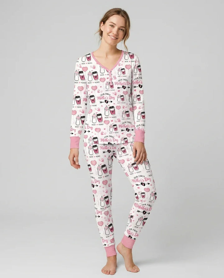 Personalisiertes „Erster Muttertag“-Trink-Pyjama-Set aus Bambus für Damen