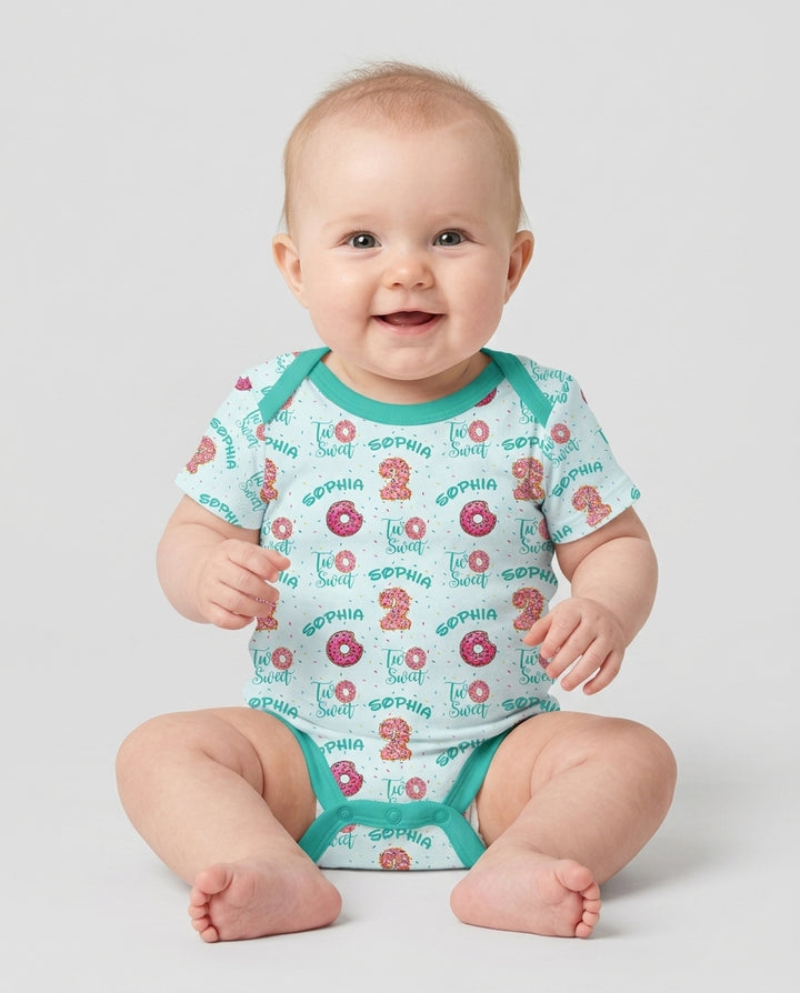 Custom Name Two Sweet Donut Bamboo Bodysuit