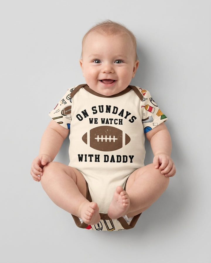 On Sundays We Watch Football With Daddy Family Matching Bamboo Bodysuit